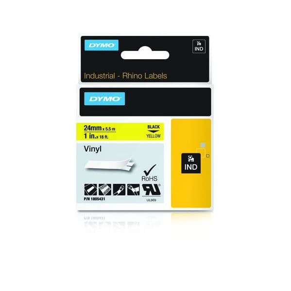 Dymo Rhino Vinylband 1805431, Fita / Tape | 24 mm, Preto On Yellow - 1805431