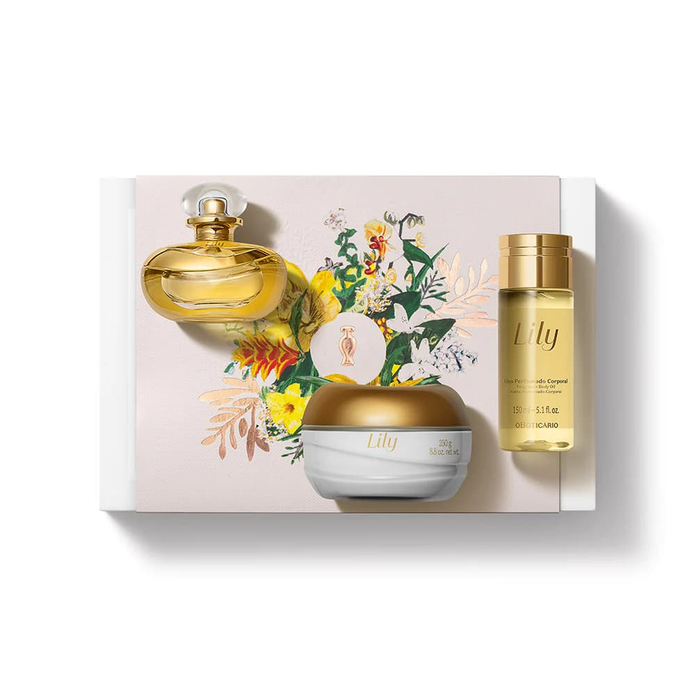 O Boticário Dia da Mãe Lily Eau de Parfum 75ml + Creme Hidratante Acetinado 250g + Óleo Perfumado Corporal 150ml Coffret Coffret