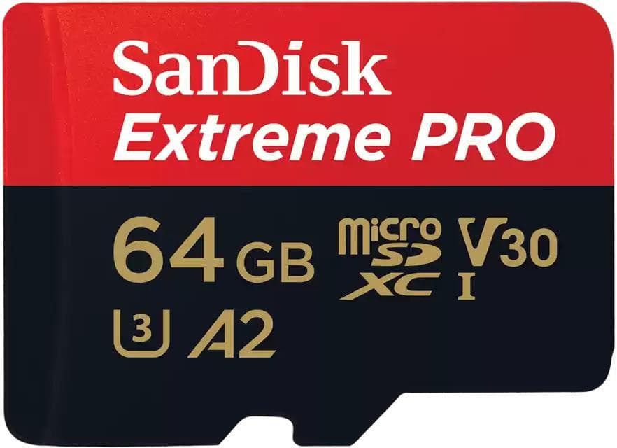 Extreme PRO microSDXC 64GB + SD Adapter + 2 years RescuePRO Deluxe up to 200MB/s & 90MB/s Read/Write speeds A2 C10 V30 UHS-I U3