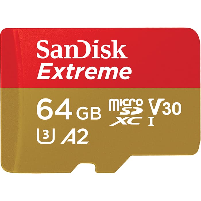 Extreme microSDXC 64GB for Action Cams and Drones + SD Adapter + 1 year RescuePRO Deluxe up to 170MB/s & 80MB/s Read/Write speeds A2 C10 V30 UHS-I U3
