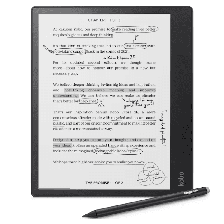 Kobo Bundle eReader Elipsa 2E + Caneta Kobo Stylus 2 - N605-KU-BK-K-BU