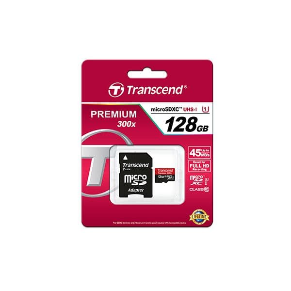 Transcend 128GB MicroSDXC Card Premium 300x Class 10 UHS-I - TS128GUSDU1