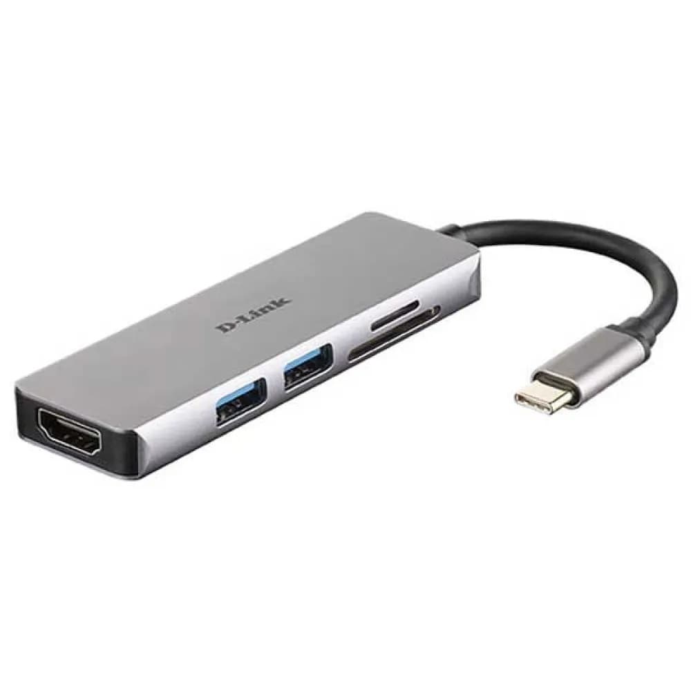 D-Link USB C Macho > 2 x USB 3.0 Tipo A Femea + 1 x HDMI + Leitor Cartões (Micro SD + SD) - DUB-M530