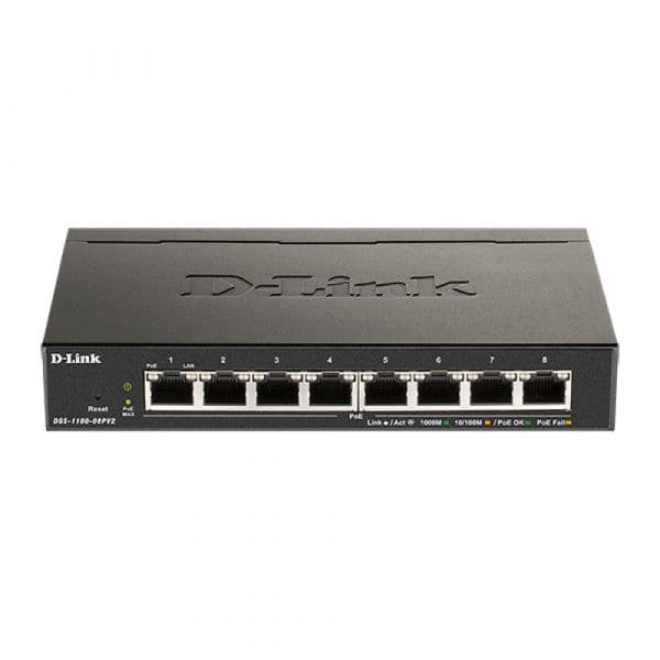 Switch D-Link 8 Portas 10/100/1000 Mbps PoE Preto - DGS-1100-08PV2
