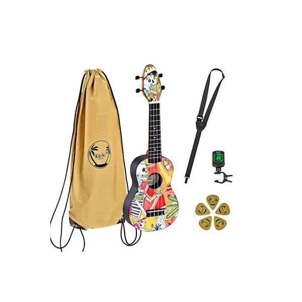 Ortega Kit Ukulele Keiki K2 El Muerto + Afinador + Palhetas + Correia + Saco