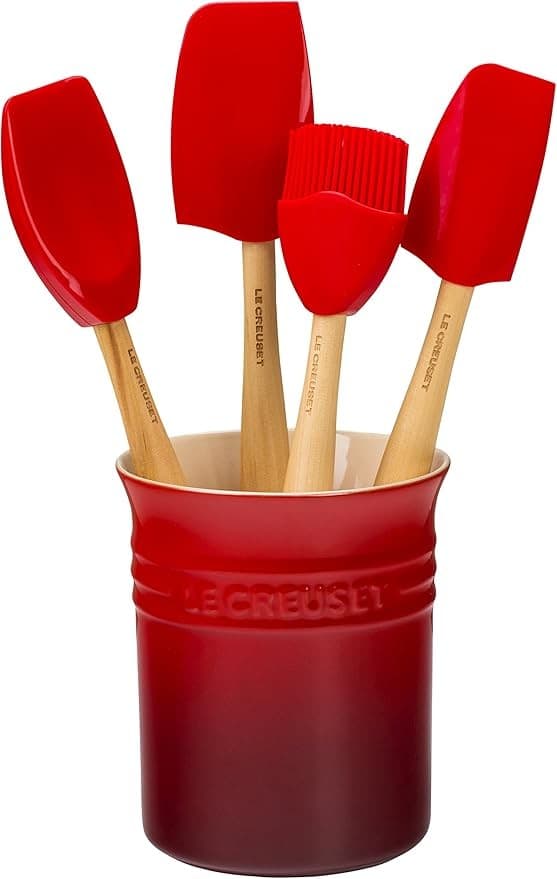 Le Creuset Conjunto 4 Espátulas Craft e Pote Cerâmica Grés Cereja