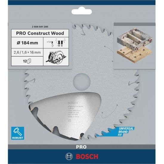 Bosch Professional 184x2.6x16-12 7-1/4 Disco Circular de Madeira Wood Construction Prateado