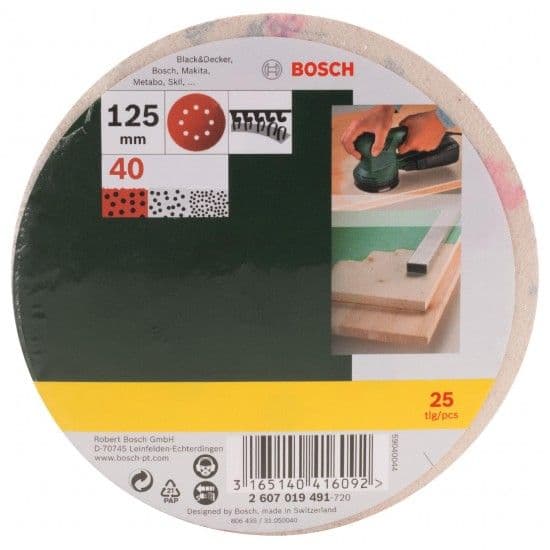 Discos p/lixadora Ø125mm G40 25pç refª 2607019491 BOSCH