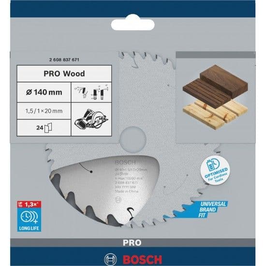 Disco sem fios PRO Wood cordless, 140 x 1,5 x 20 mm, T24 refª 2608837671 BOSCH