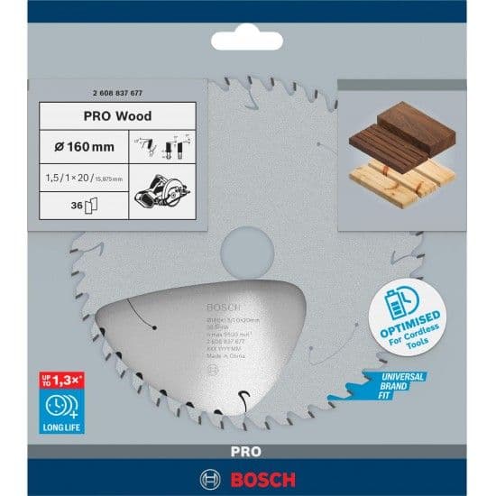Disco sem fios PRO Wood cordless, 160 x 1,5 x 20 mm, T36 refª 2608837677 BOSCH