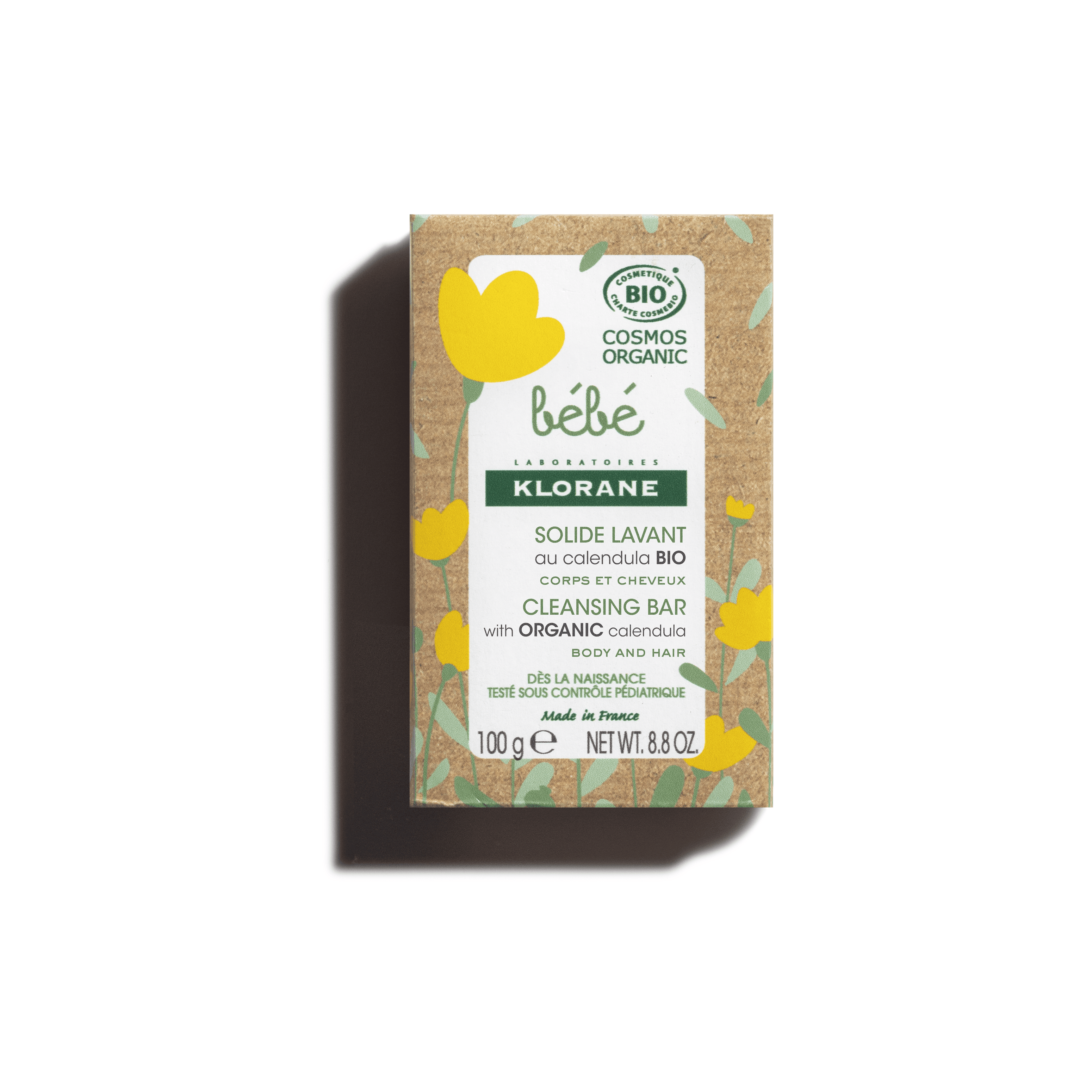 Klorane Bebé Barra Sólida de Limpeza Corpo e Cabelo com Calêndula Bio 100g