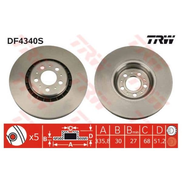 TRW - DF4340S - Disco de travão dianteiro - 3322937409259