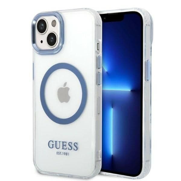Guess Capa Metal Outline MagSafe para iPhone 14 Plus Blue