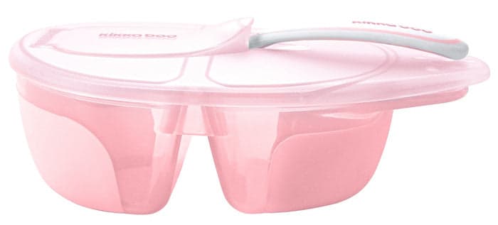 Tigela com dois compartimentos e colher Kikka Boo Tasty Rosa