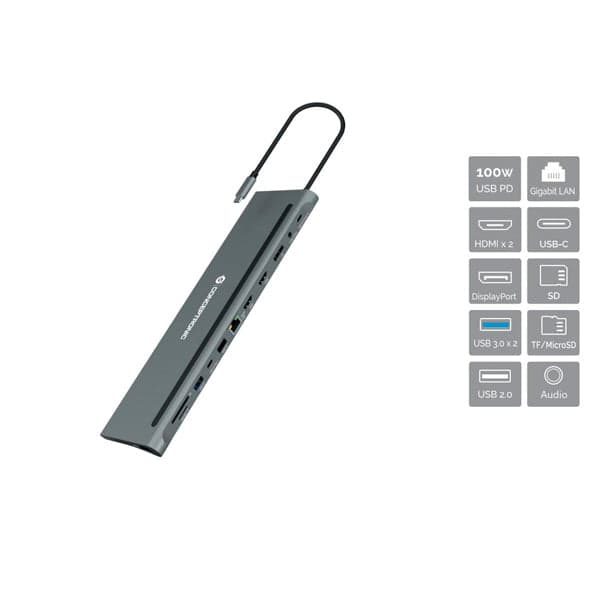 Conceptronic DONN17G base & duplicador de portas Com fios USB 3.2 Gen 1 (3.1 Gen 1) Type-C Cinzento