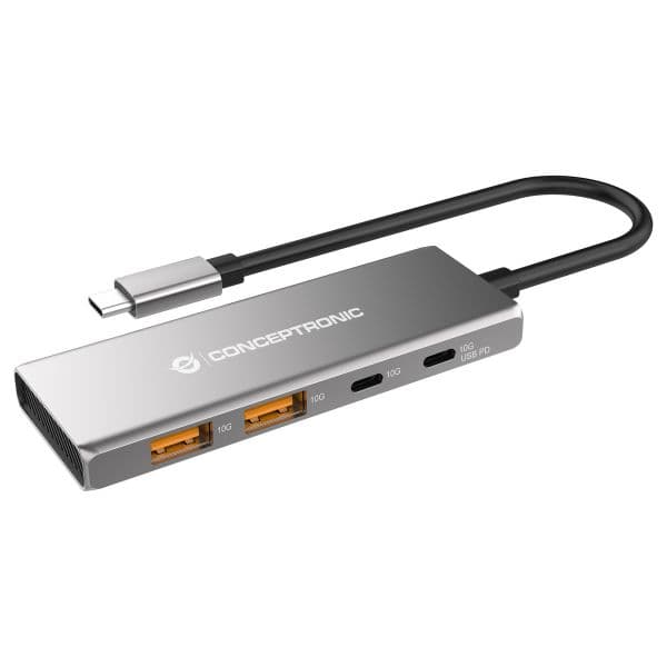 Conceptronic HUBBIES15G Hub USB-C 4 Portas (2x USB-C + 2x USB-A) 10Gbps 100W PD Cinza