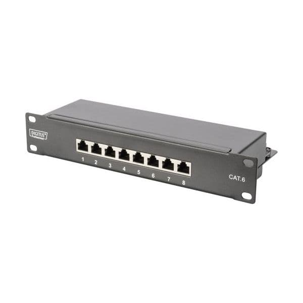 Digitus DIGITUS CAT 6, Class E patch panel, shielded 8-port RJ45, 8P8C, LSA, 1U, 254 mm (10')Rack Mount color black RAL 9005 - DN-91608S