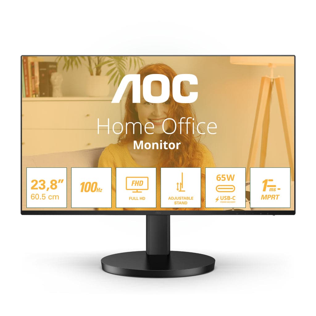 Monitor AOC 24" 24B3CF2 IPS FHD 100Hz 1ms USB-C (65W) c/colunas Ajuste Completo