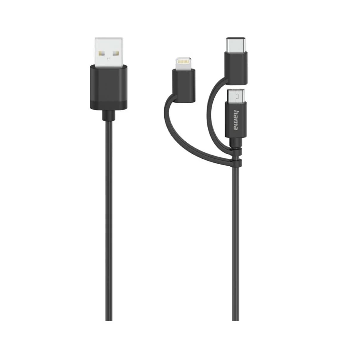 Cabo de Dados USB Hama 3em1 Micro-USB / USB-C/Lightning 0.75m Preto - 39450785710155
