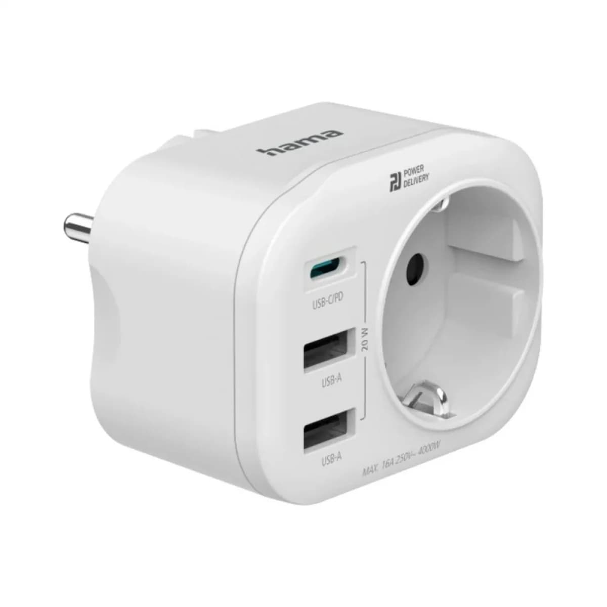 Hama Adaptador de Tomada 2x USB-A 1x USB-C (223342)