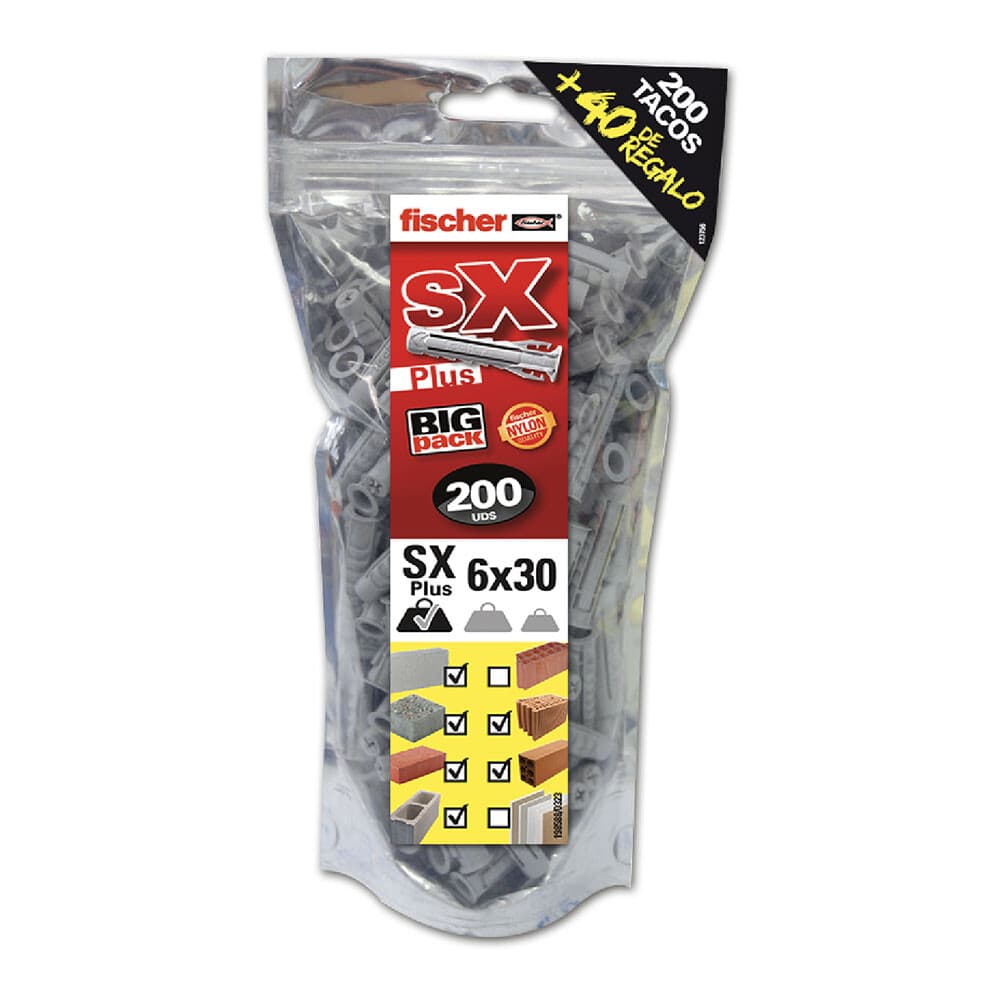 Big pack buchas fischer sx plus ø6x30mm 200 unid. + 40 unid. gratis 568725