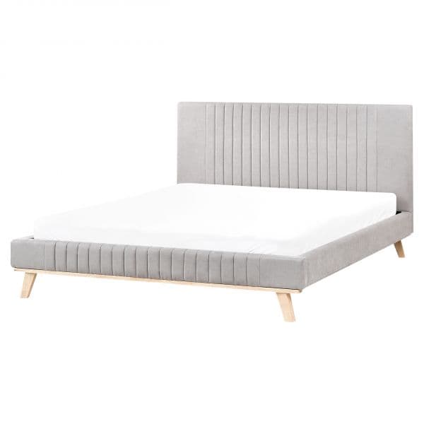 Beliani Cama de Casal em Chenille Cinzento Claro 160 x 200 cm com Estofamento em Canal e Cabeceira Tufada