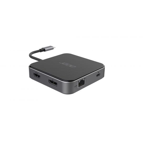 Acer Docking Station HP.DSCAB.013 + USB-C 7-em-1 HDMI DisplayPort 2xUSB 3.2 USB-C RJ45 3.5mm Audio Preto/Prata