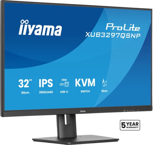 Monitor iiyama ProLite XUB3297QSNP-B1 32" IPS QHD 100Hz com Altifalantes, Altura Ajustável, USB-C e KVM