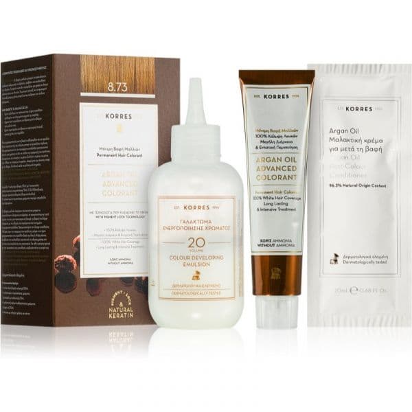 Korres Argan Oil Cor para Cabelo Permanente com Óleo de Argan Tom 8.73 Golden Caramel 50ml