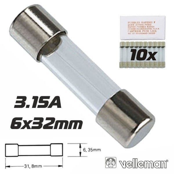 Velleman Fusível 6.35 X 32mm Temporizado 3.15A (10Un/Caixa)