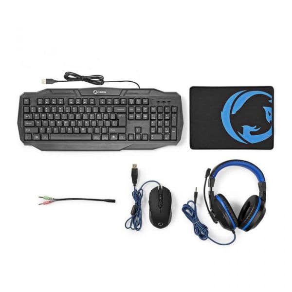 Nedis Pack Teclado + Auscultadores+ Rato+ Tapete 4in1 - GCK41100BKUS
