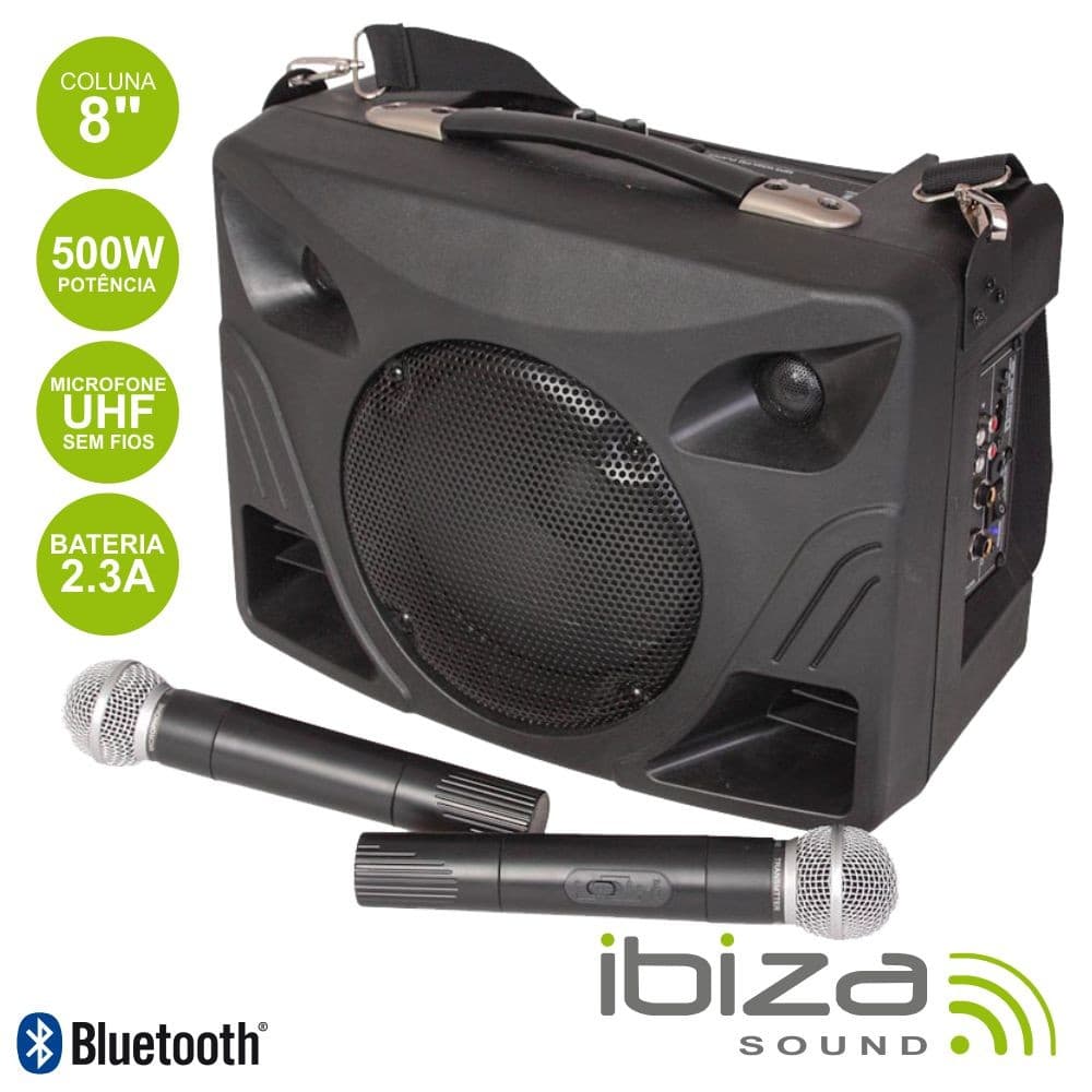 COLUNA AMPLIFICADA 500W USB/BT/SD/BAT PRETA IBIZA