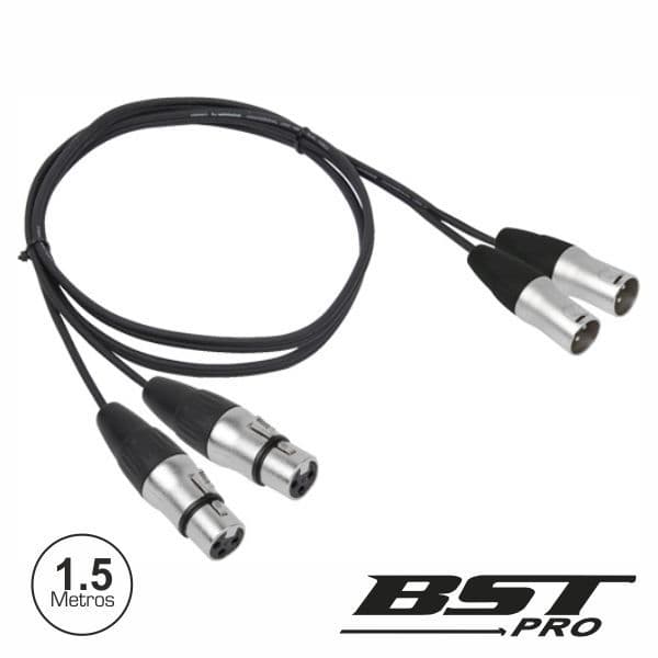 Bst Cabo 2-XLR 3P Macho / 2-XLR 3P Fêmea 1.5M - XLRM-XLRF-1,5X2