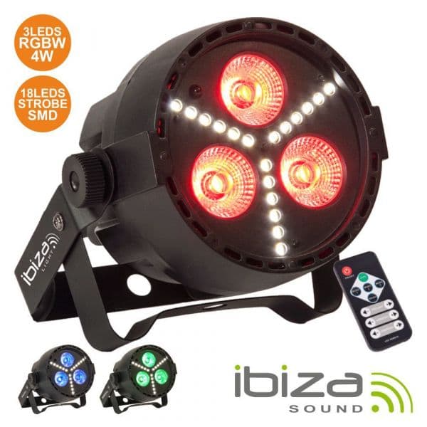Ibiza Projetor Luz C/ 3 Leds Rgbw e 18 Leds Strobe Dmx