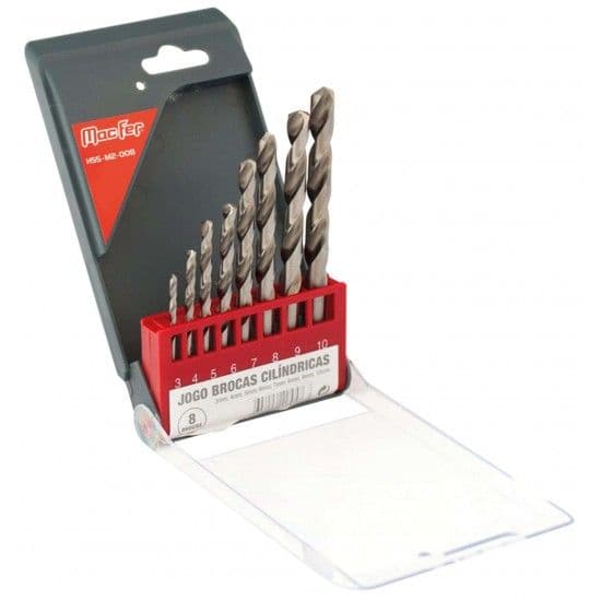 Jg. brocas cilindricas HSS-M2-008 3~10mm  8pçs cx. Plástica refª 117.0095 MACFER