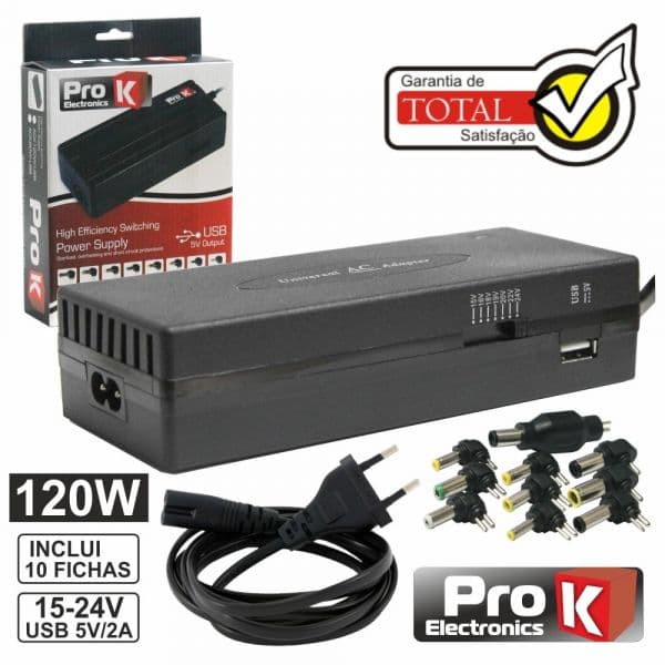 ProK Electronics Alimentador 220VAC -15/16/18/19/20/22/24V 6A 120W C/usb