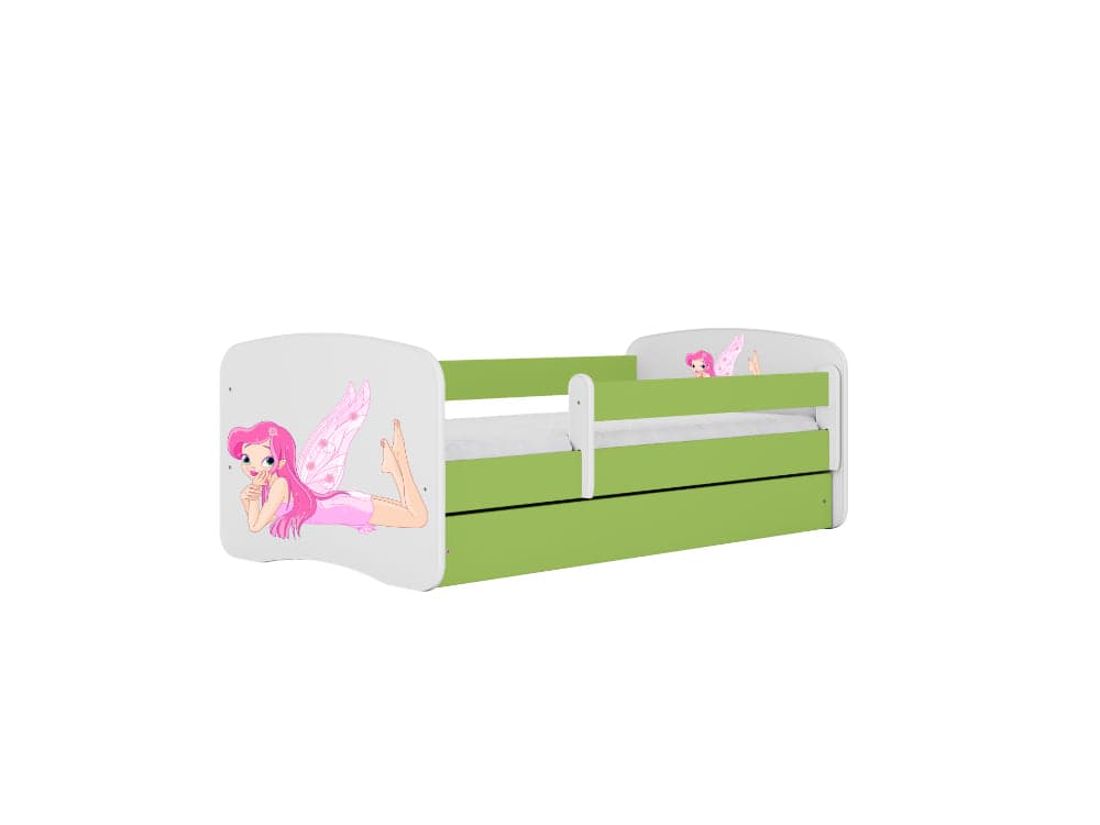 Cama 180 x 80 cm Kocot Kids com gaveta e colchão BabyDreams Fairy com asas Green