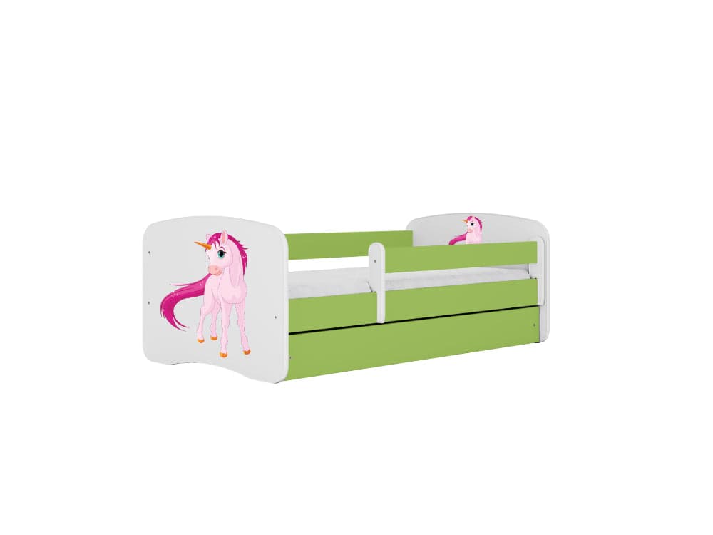 Cama 180 x 80 cm Kocot Kids com gaveta e colchão BabyDreams Unicorn Green