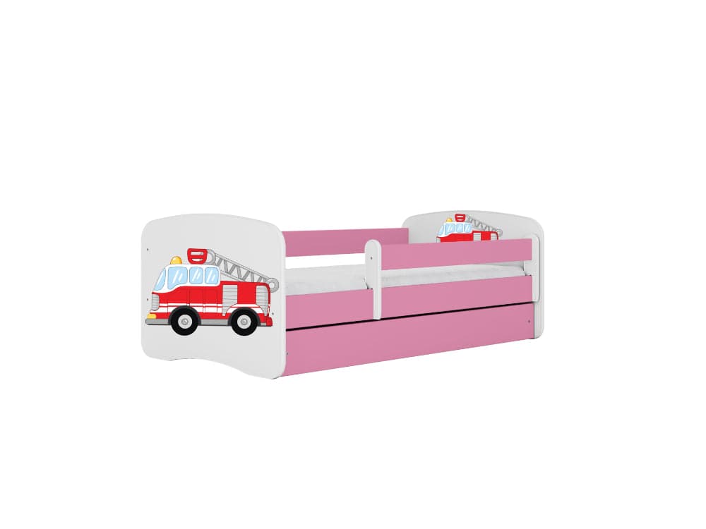 Cama 160 x 80 cm Kocot Kids com gaveta e colchão BabyDreams Fire Brigade Pink