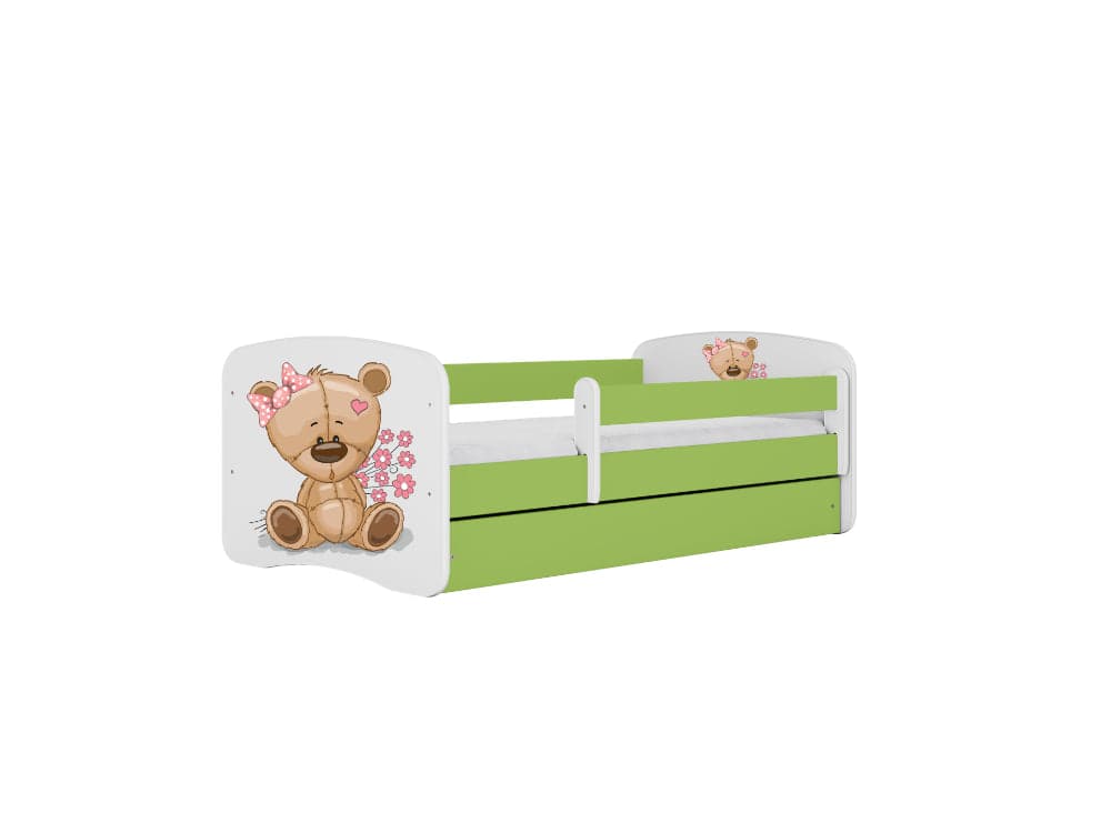 Cama 180 x 80 cm Kocot Kids com gaveta e colchão BabyDreams Teddybear Flowers Green