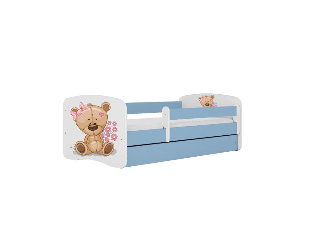 Cama 180 x 80 cm Kocot Kids com gaveta e colchão BabyDreams Teddybear Flowers Blue