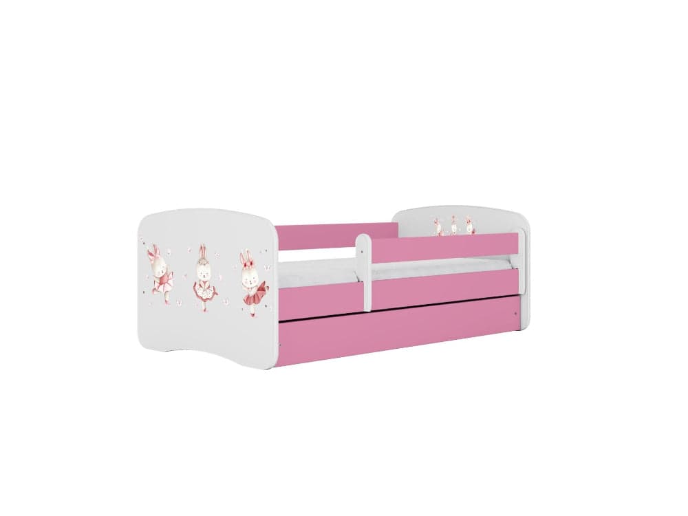 Cama 160 x 80 cm Kocot Kids com gaveta e colchão BabyDreams Dancing Bunnies Pink