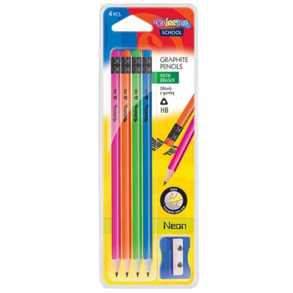 Colorino Blister 4 Lápis Hexa Neon HB com Borracha + Afia