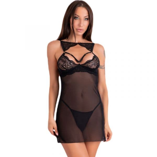Livco Corsetti Fashion Krolina Lc 90734 Chemise + Tanga Preta S/M L/XL (D-241230)