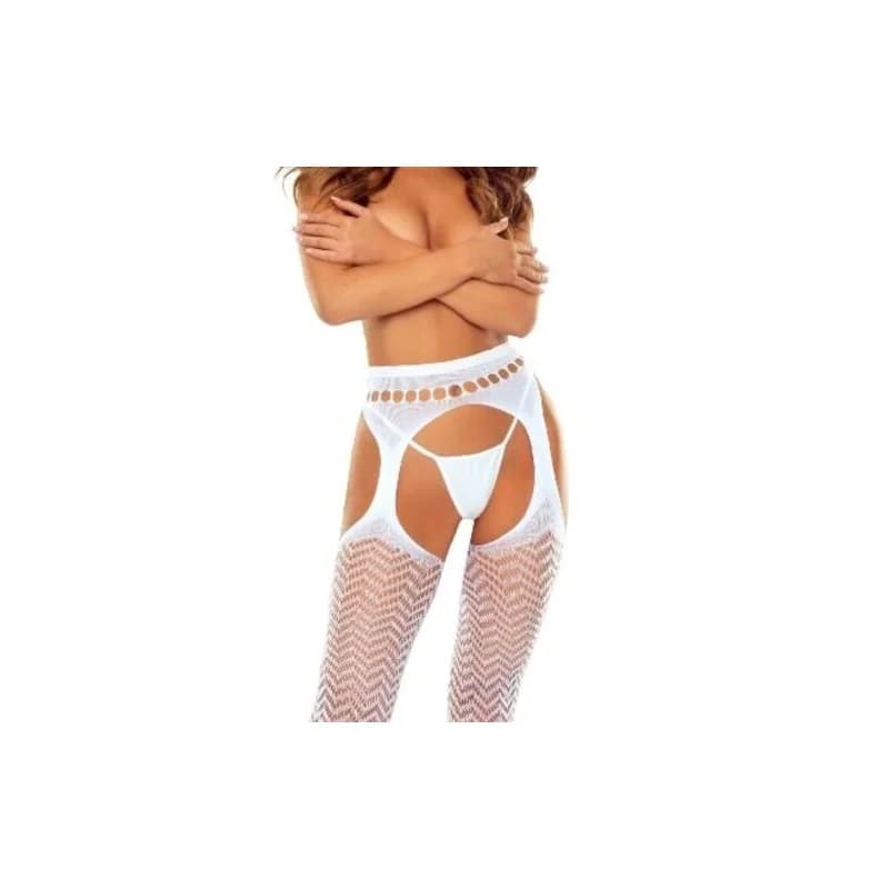 Passion - S032 Meia-Calça Branca Aberta Tamanho Único
