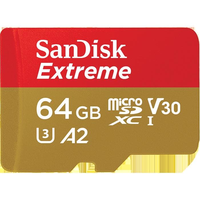 Extreme microSDXC 64GB for Action Cams and Drones + SD Adapter + 1 year RescuePRO Deluxe up to 170MB/s & 80MB/s Read/Write speeds A2 C10 V30 UHS-I U3