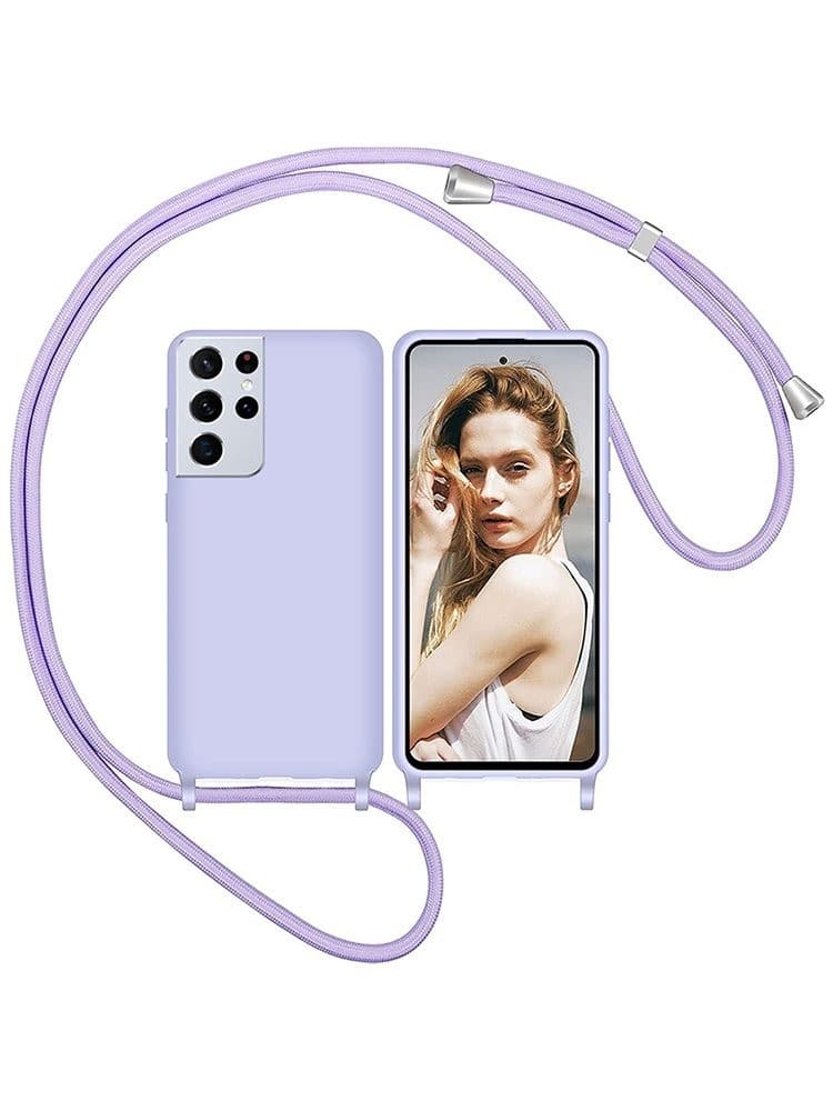 Capa Silicone Líquido Samsung Galaxy S21 Ultra Cordão Lilás