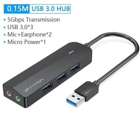 Vention Hub usb 3.0 com Placa de Som Chibb/ 3xusb/ 1xmicrousb Pd - Chibb