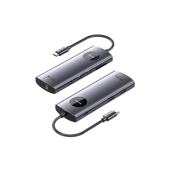 Vention Docking Station TQVHB + USB-C de 9 Portas 2xHDMI 2xUSB3.0 USB2.0 RJ45 SD/TF PD 100W Cinza