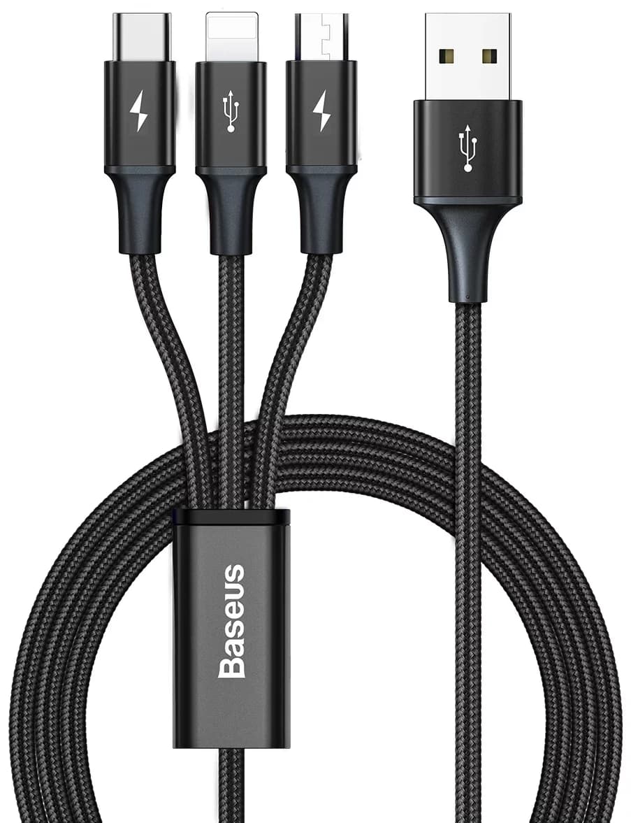 Cabo USB 3 em 1 Baseus Rapid Series USB 3,5A 1,2m